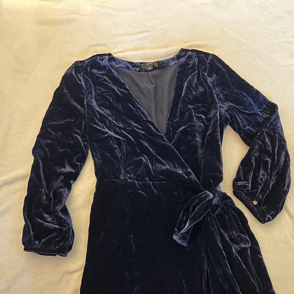 J Crew Velvet Wrap Dress Navy Size 6 - Picture 2 of 4